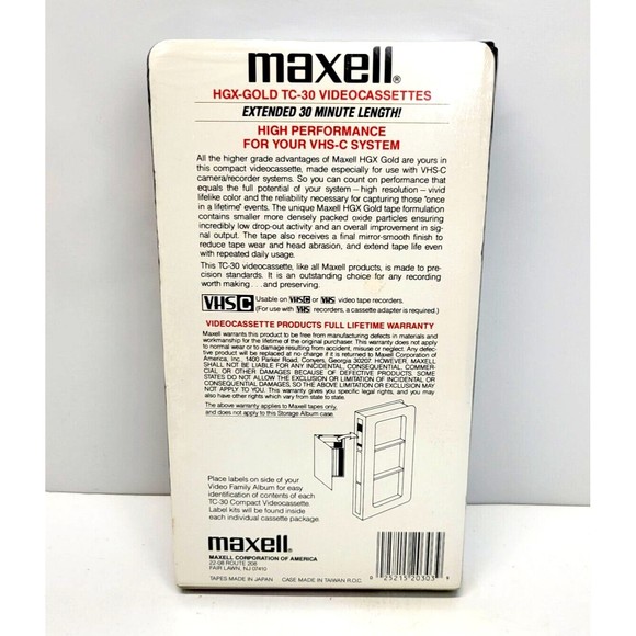 3 Maxwell VHS-C TC-30 HGX Gold Premium High Grade Video Tapes w/ Storage Case - Picture 3 of 9